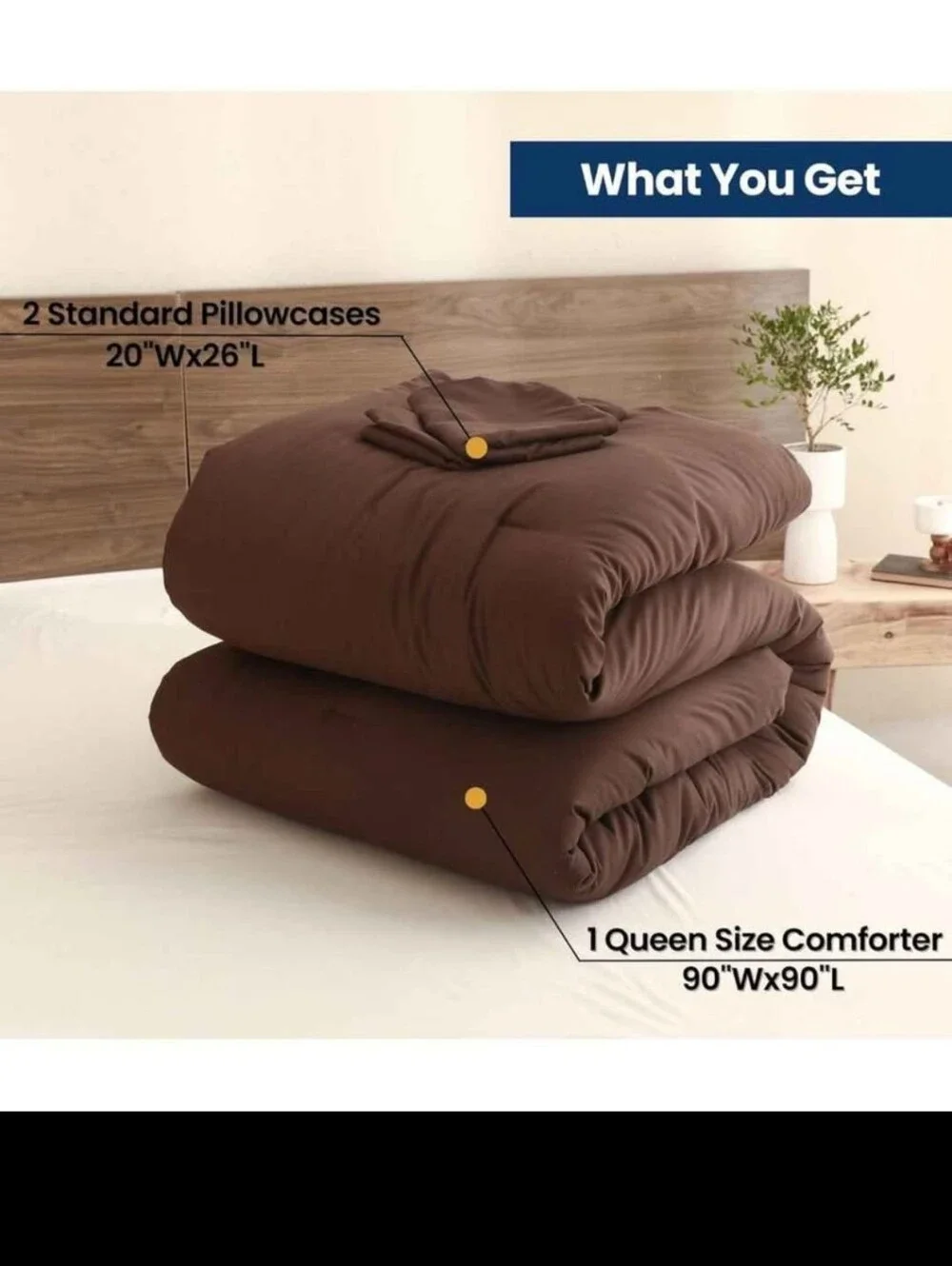 Earthy Brown Comforter Queen Size, Neutral 3 Pieces Comforter Set, Lightweight